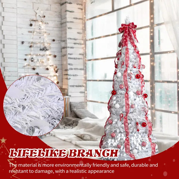 6FT Pre-Lit Christmas Tree with 100 Warm Lights & Ornaments