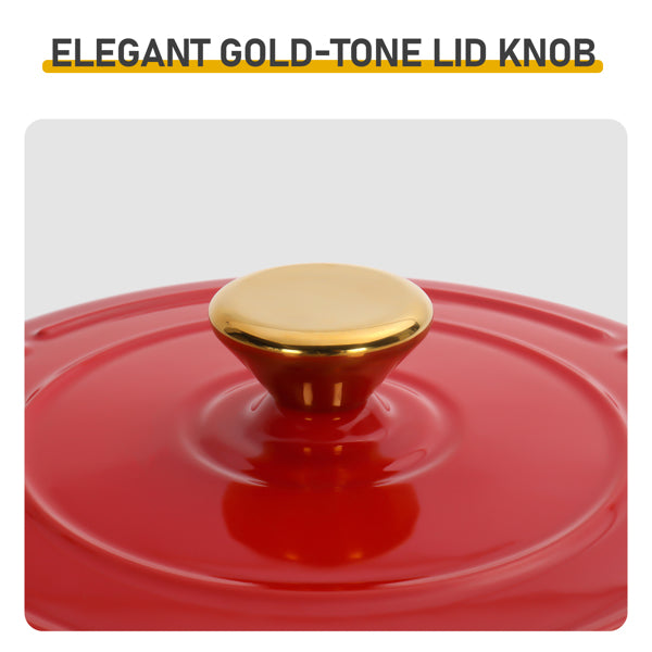 6QT Cast Iron Enamel Cooking Pot - Gradient Red with Silicone Gloves