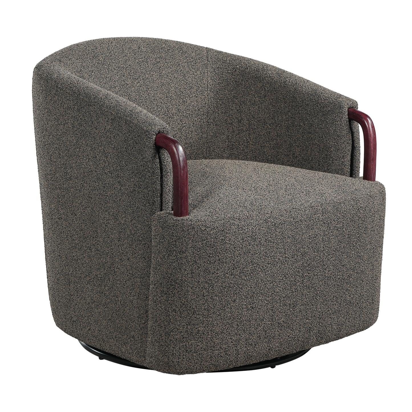 30 Modern Boucle Swivel Barrel Chair With Solid Wood Accents, Soft