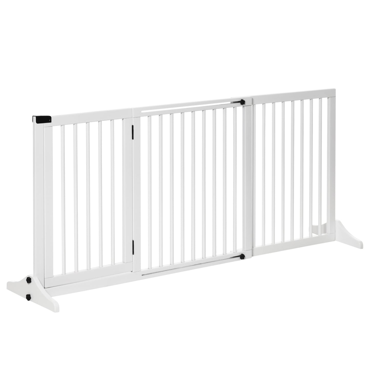 Adjustable Wooden Pet Gate with Lockable Door, 3 Panels, Freestanding, White