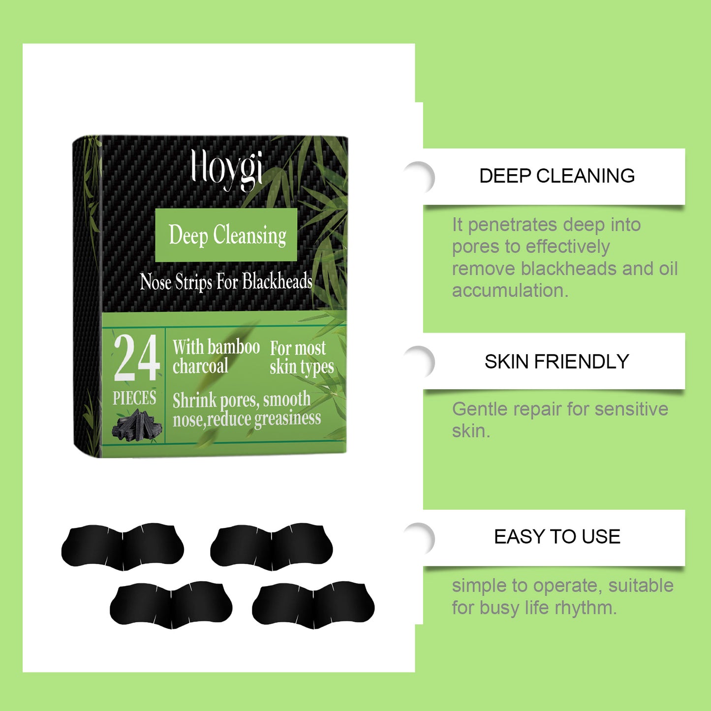 Bamboo Charcoal Blackhead Nose Pore Strips - 24 Piece Deep Cleansing Set