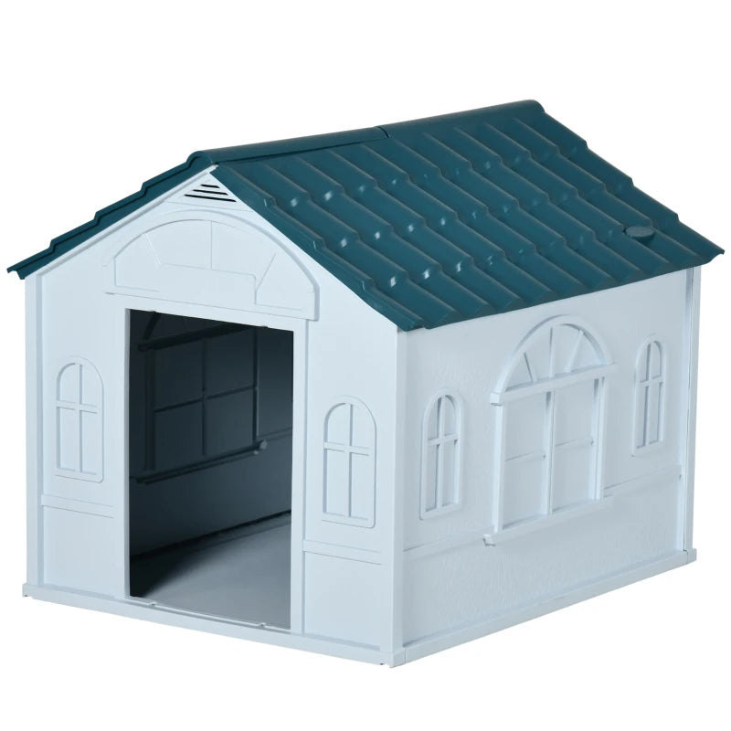 Water-Resistant Plastic Dog House for Small & Medium Dogs - Easy Assembly, Blue