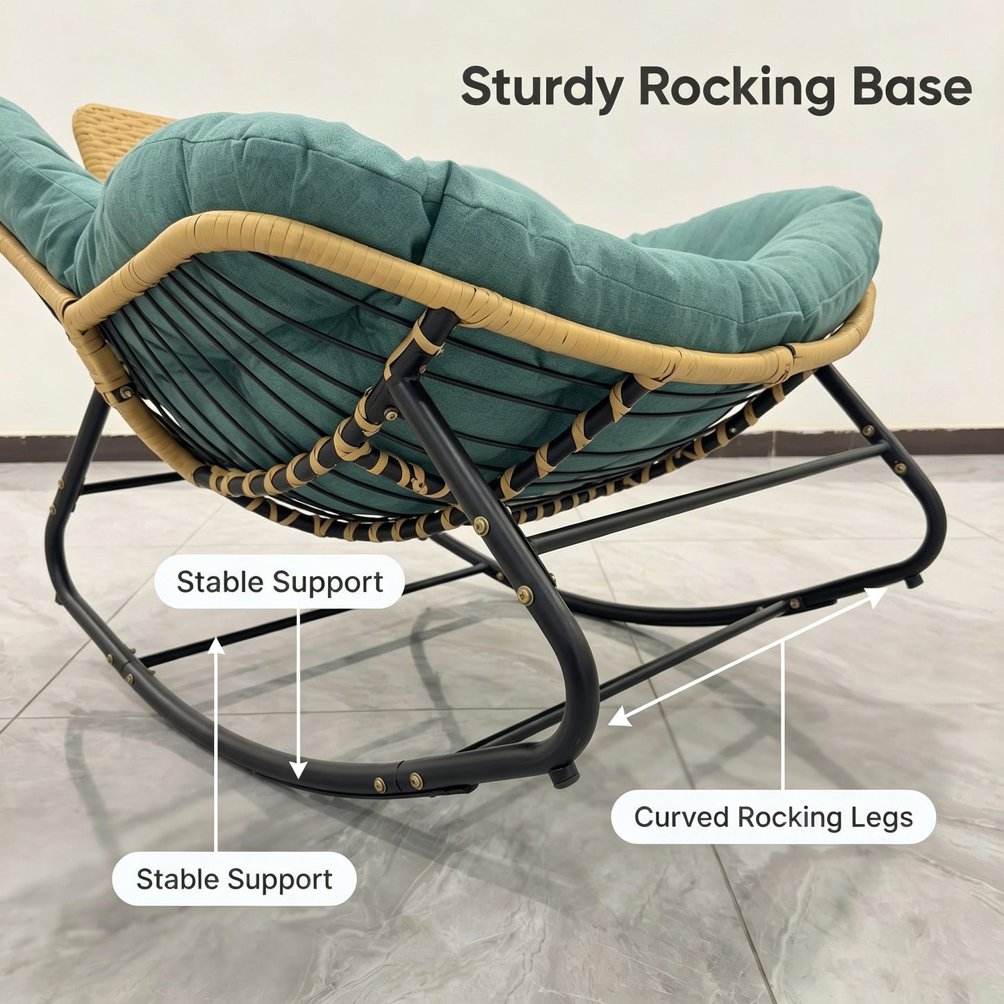 Oversized Green Papasan Rocking Chair with Thick Cushion