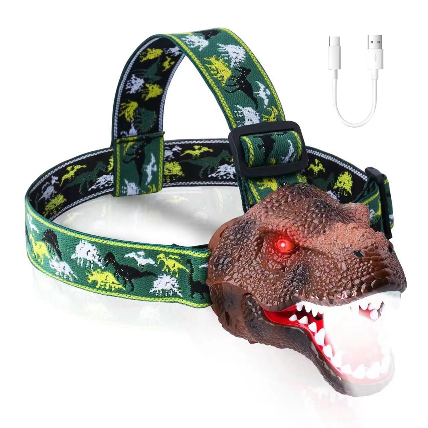 Kids Dinosaur Headlamp with Roar Sound & Adjustable Strap - Camping & Outdoor Toy
