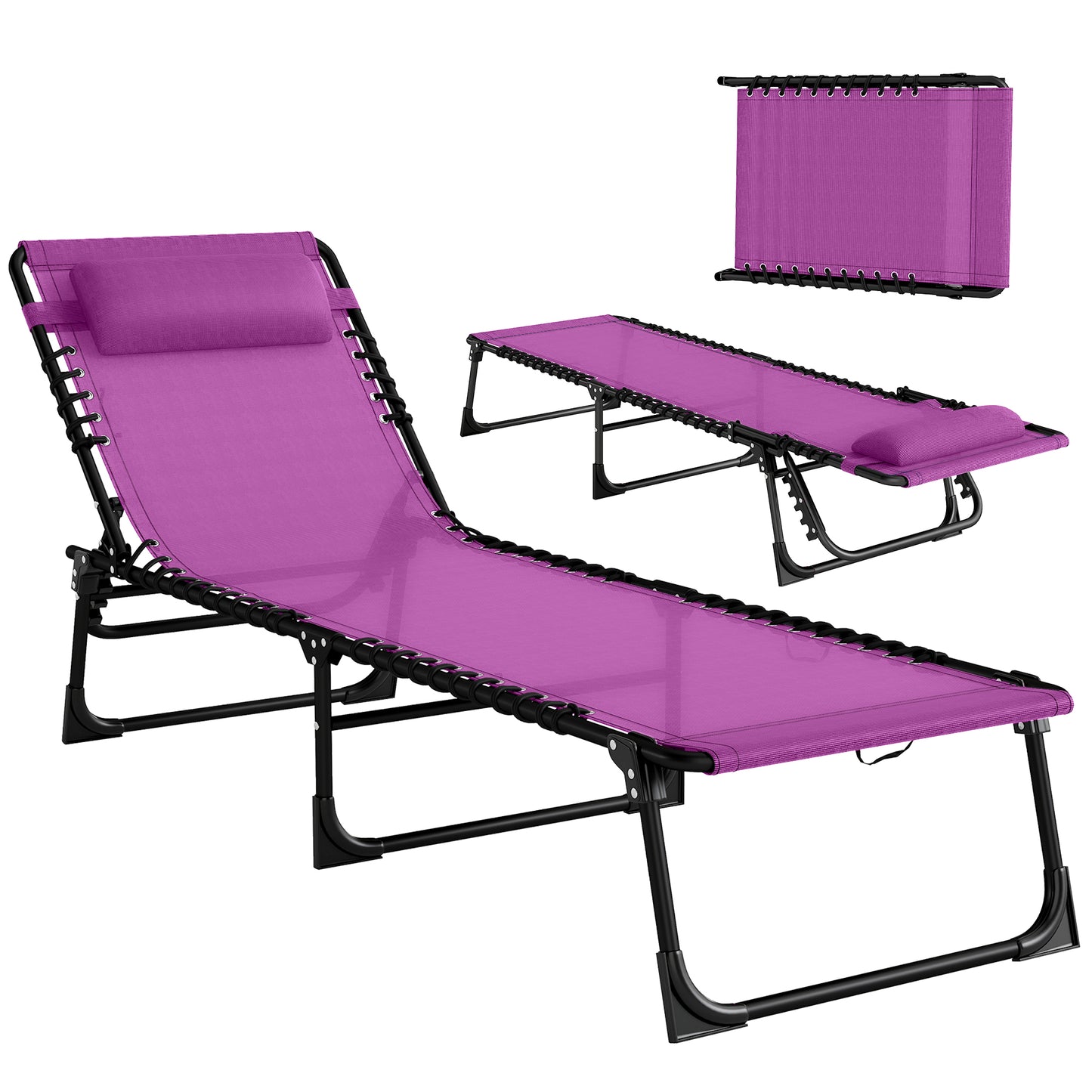 Folding Chaise Lounge Chair - 4-Position Recline, Purple