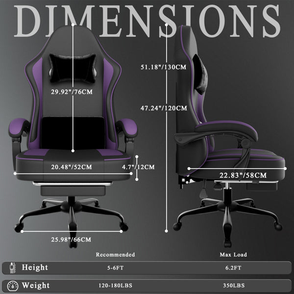 Ergonomic Gaming Chair with Footrest and Pocket Spring Cushion