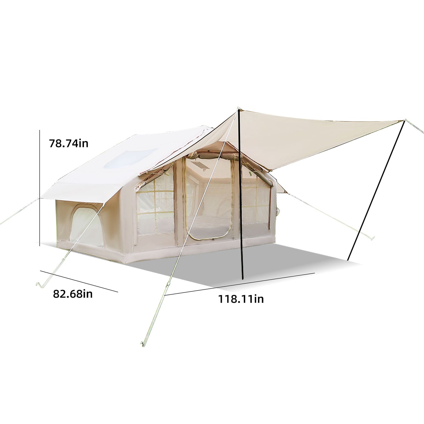 Inflatable Camping Tent with Canopy - 4 Season Waterproof, Beige