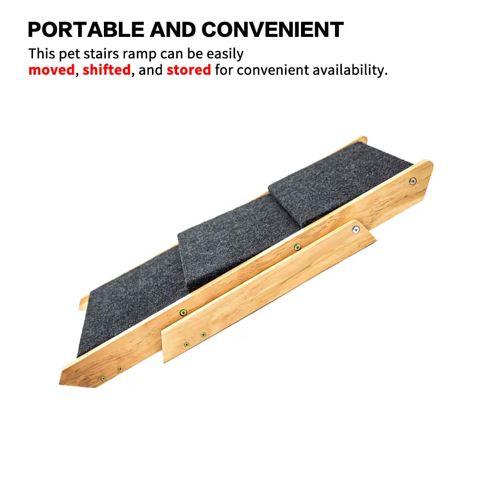 Foldable Wooden Pet Stairs & Ramp for Dogs & Cats - 3 Levels, Up to 110 lbs, Grey