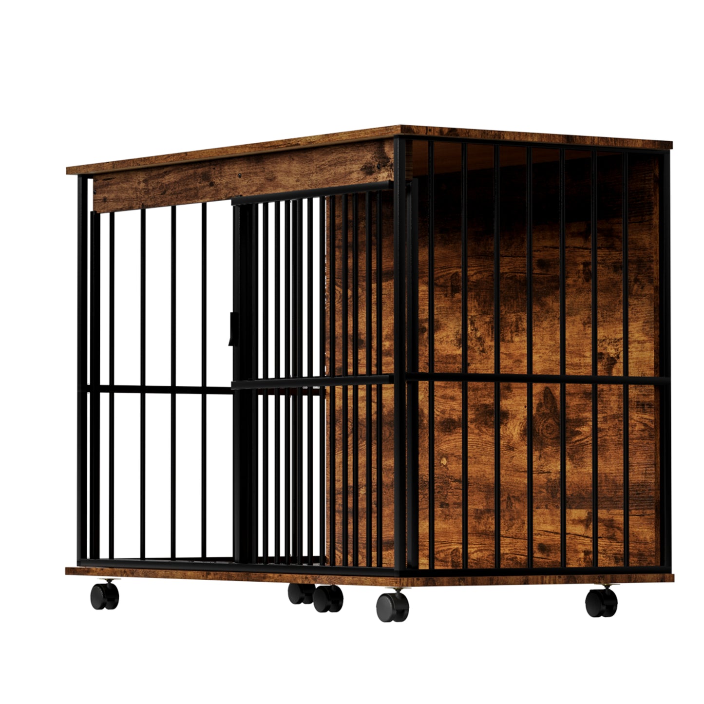 Large Wooden Dog Crate Furniture with Tray - Walnut Black