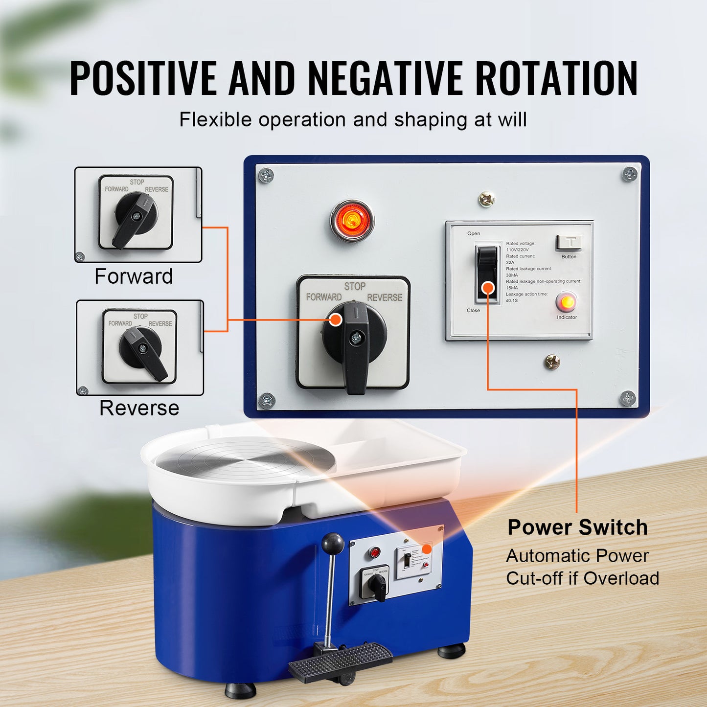 Pottery Wheel 350W, 11-In Clay Forming Machine with Adjustable RPM, Handle & Pedal Control, Detachable Basin for Beginners & Adults, Blue