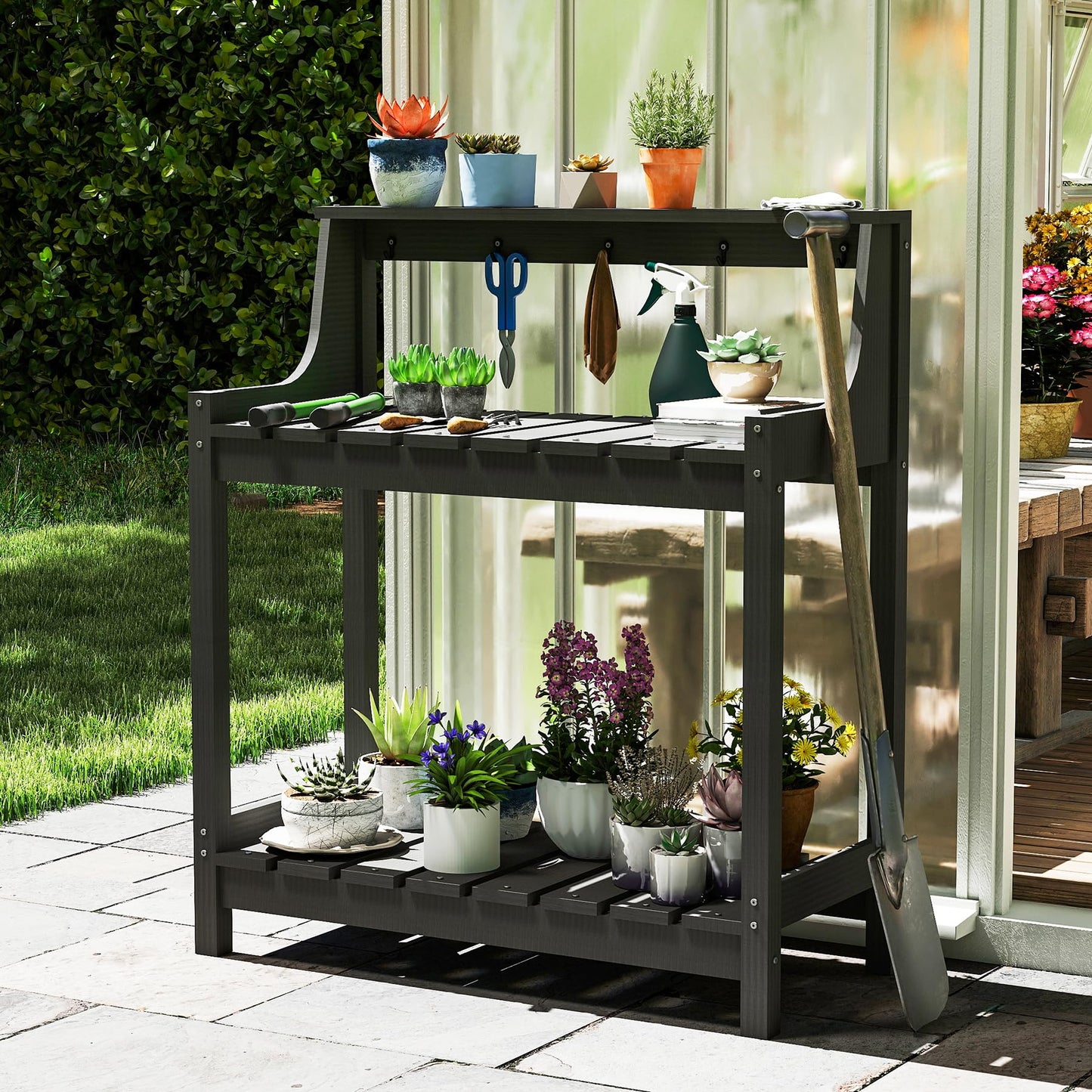 Potting Benches For Outside, HDPE Garden Table All Weather, Outdoor
