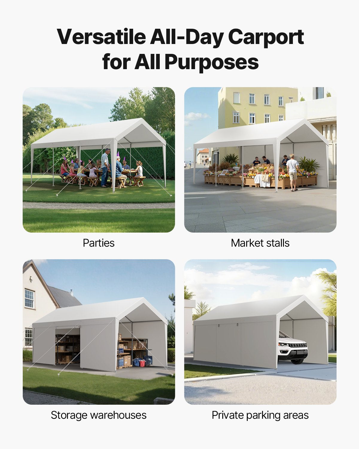 10x20ft Heavy Duty Outdoor Carport Shelter with Sidewalls - Waterproof UV-Resistant Canopy