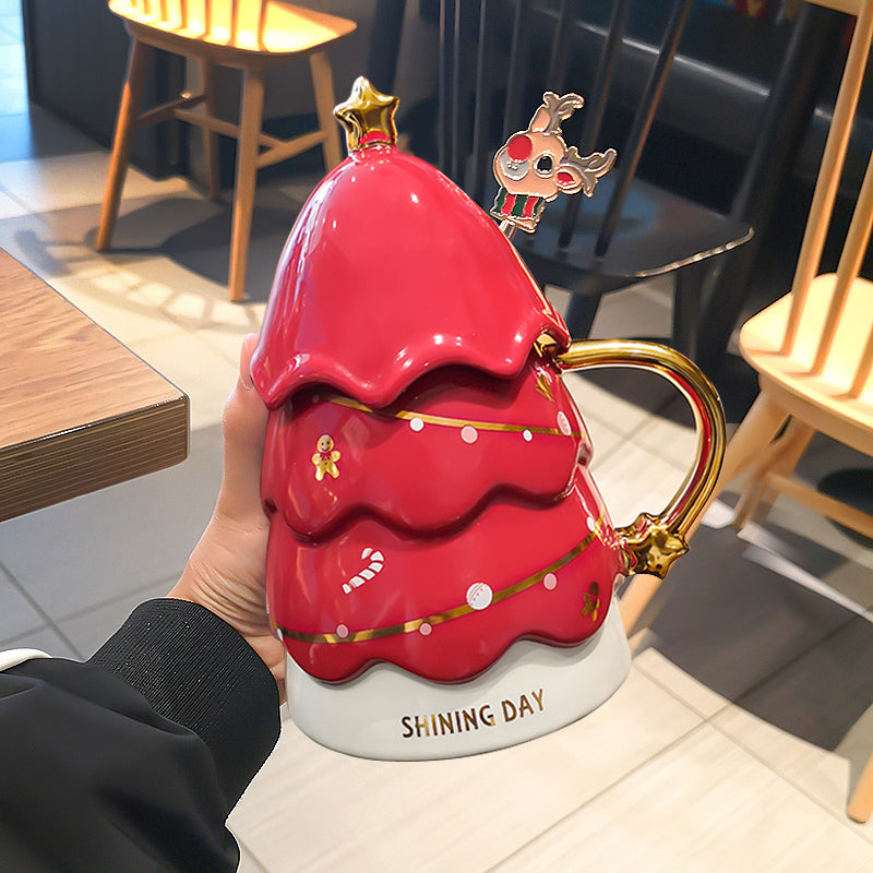 Cute Christmas Tree Cup - Creative Holiday Drinkware, Ceramic, 401-500mL