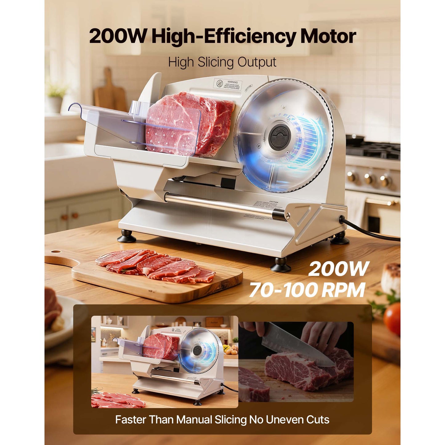 Electric Meat Slicer 7.5 Inch Food Deli Slicer with Adjustable Thickness 200W