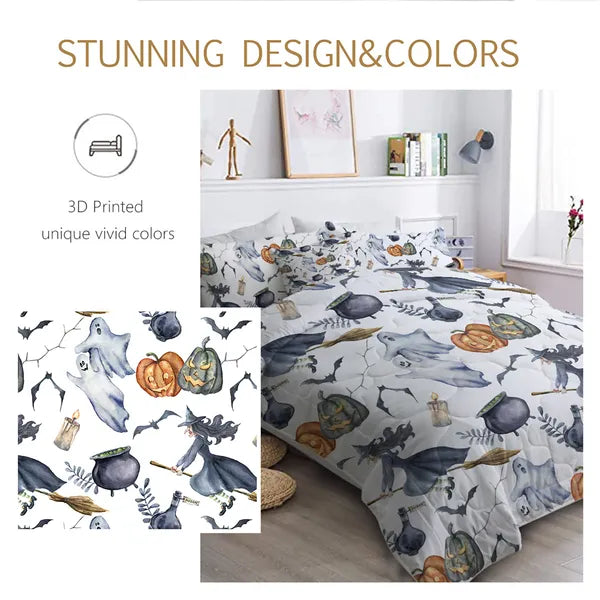 Halloween Comforter Set - 8 Piece Witch Pattern Bedding Set