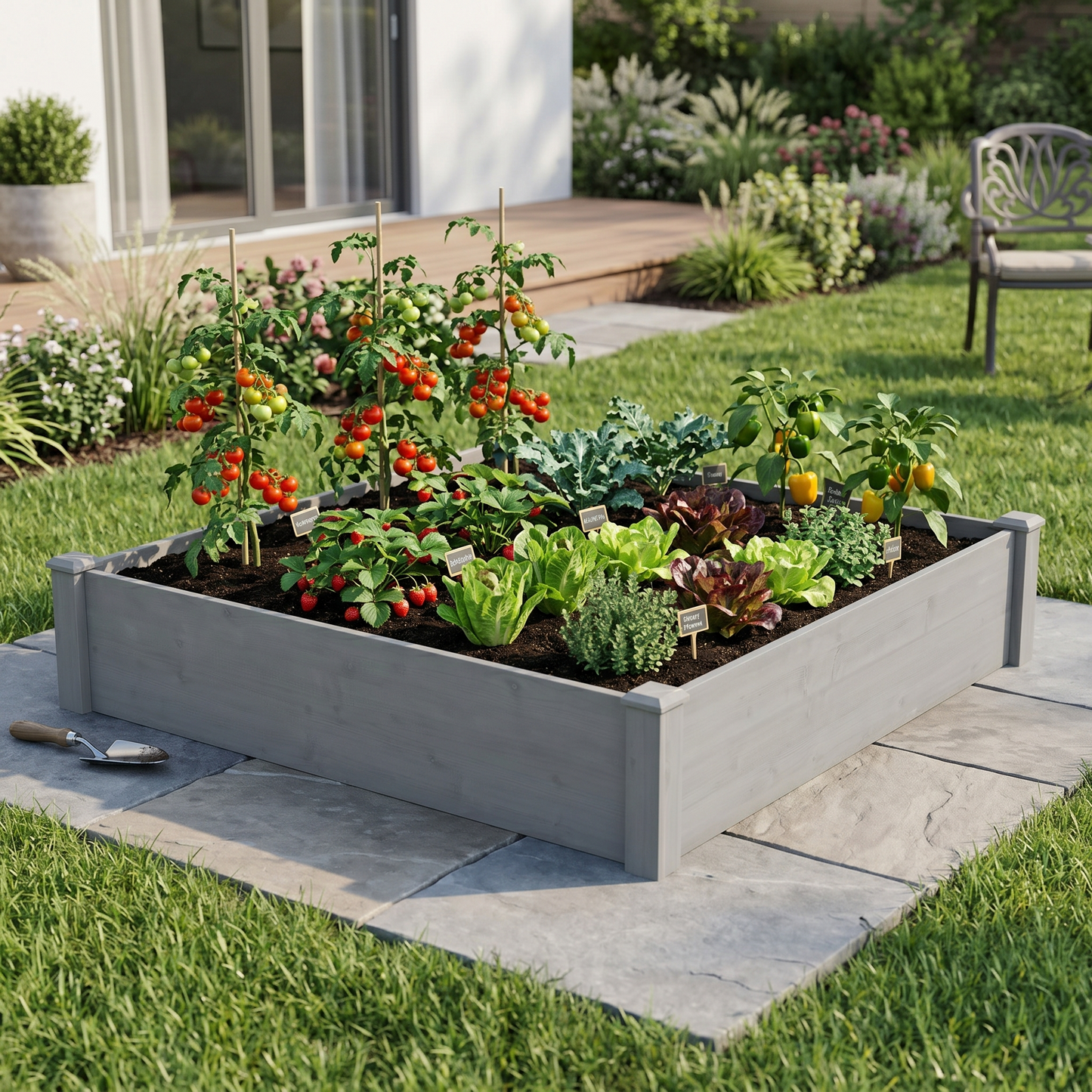 Raised Garden Bed 48x48x10'', Outdoor Wood Planter Box Over Floor,