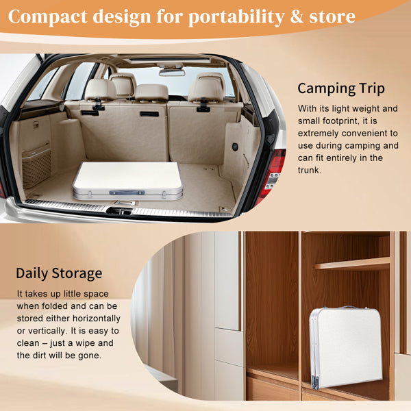 Home Use Aluminum Alloy Folding Table 90x60x70cm - White, Portable & Space-Saving