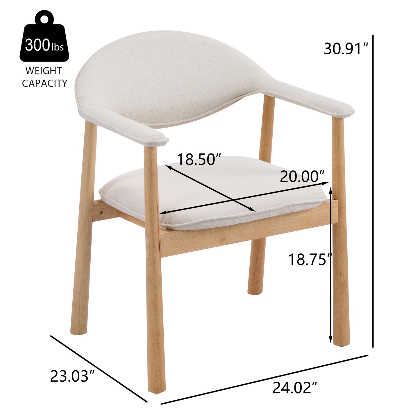 Beige Upholstered Dining Chairs with Curved Back - Set of 2