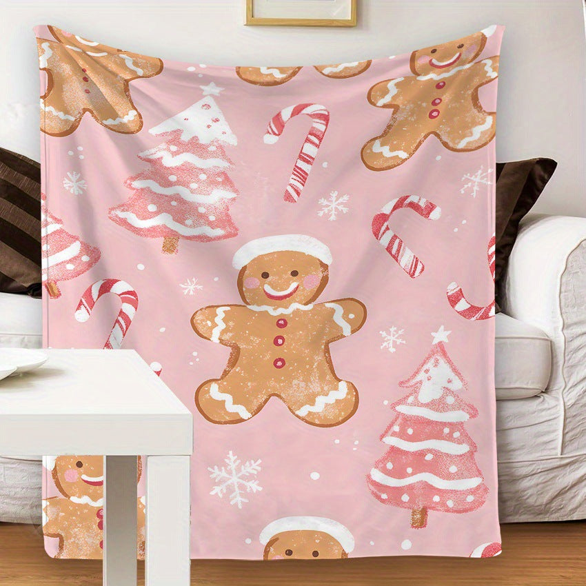 Christmas Themed Bedding Set with Gingerbread Men Snowflakes Candy Canes and Warm Blankets - Multiple Sizes & Styles
