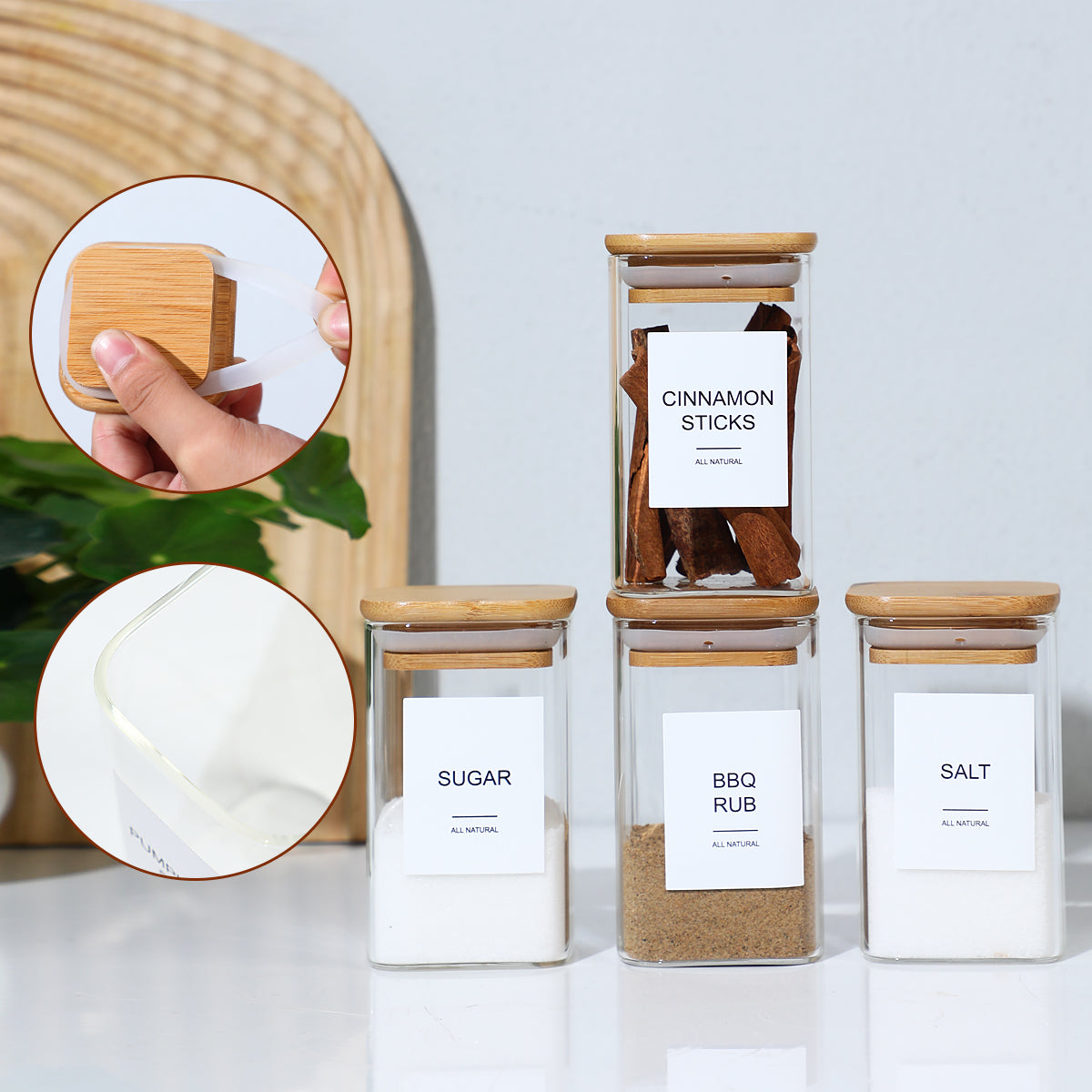 18-Piece Square Spice Jar Set with 72 Stickers - Kitchen Organizer