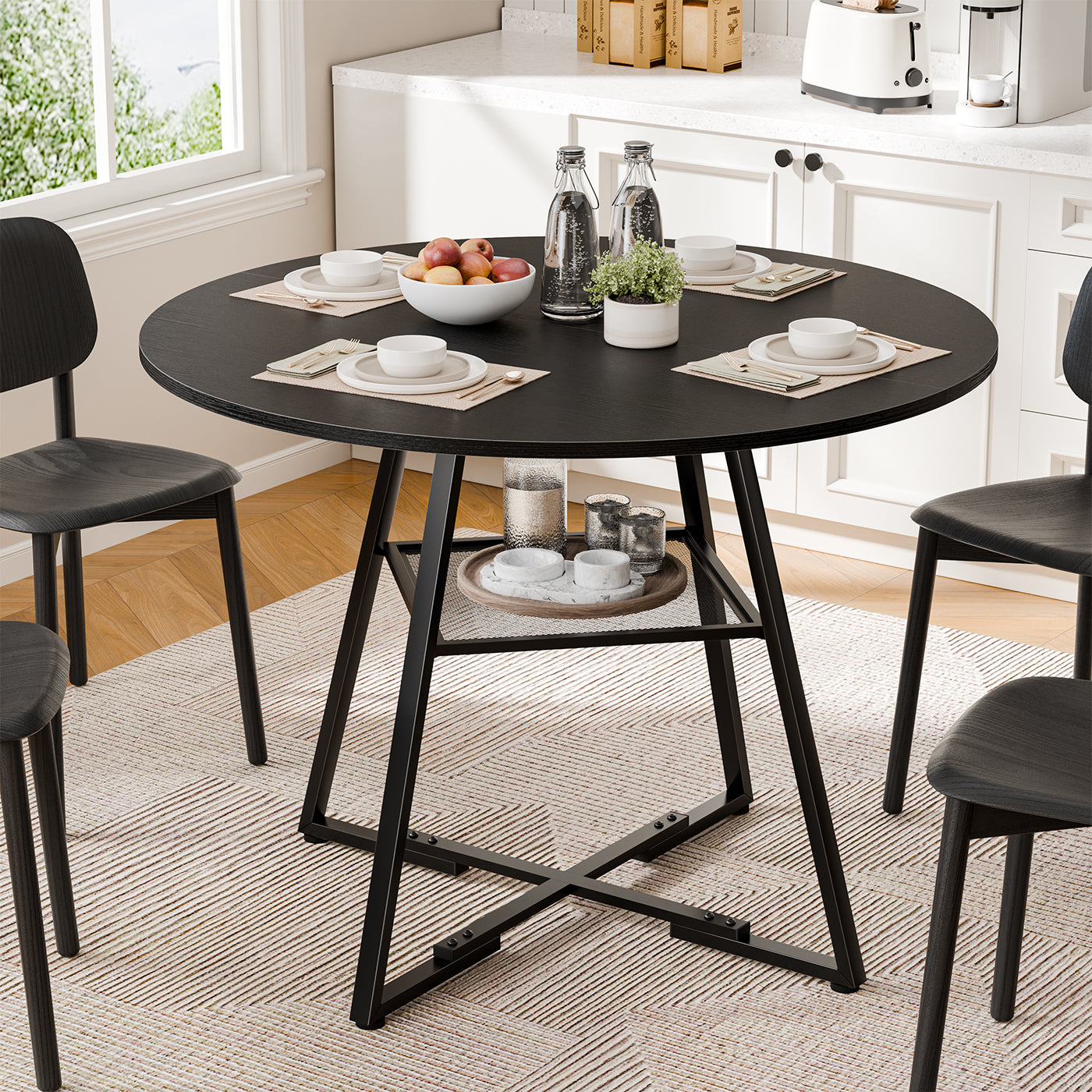Round Table, Suitable For 4 To 6 People, A Space-saving Kitchen Table