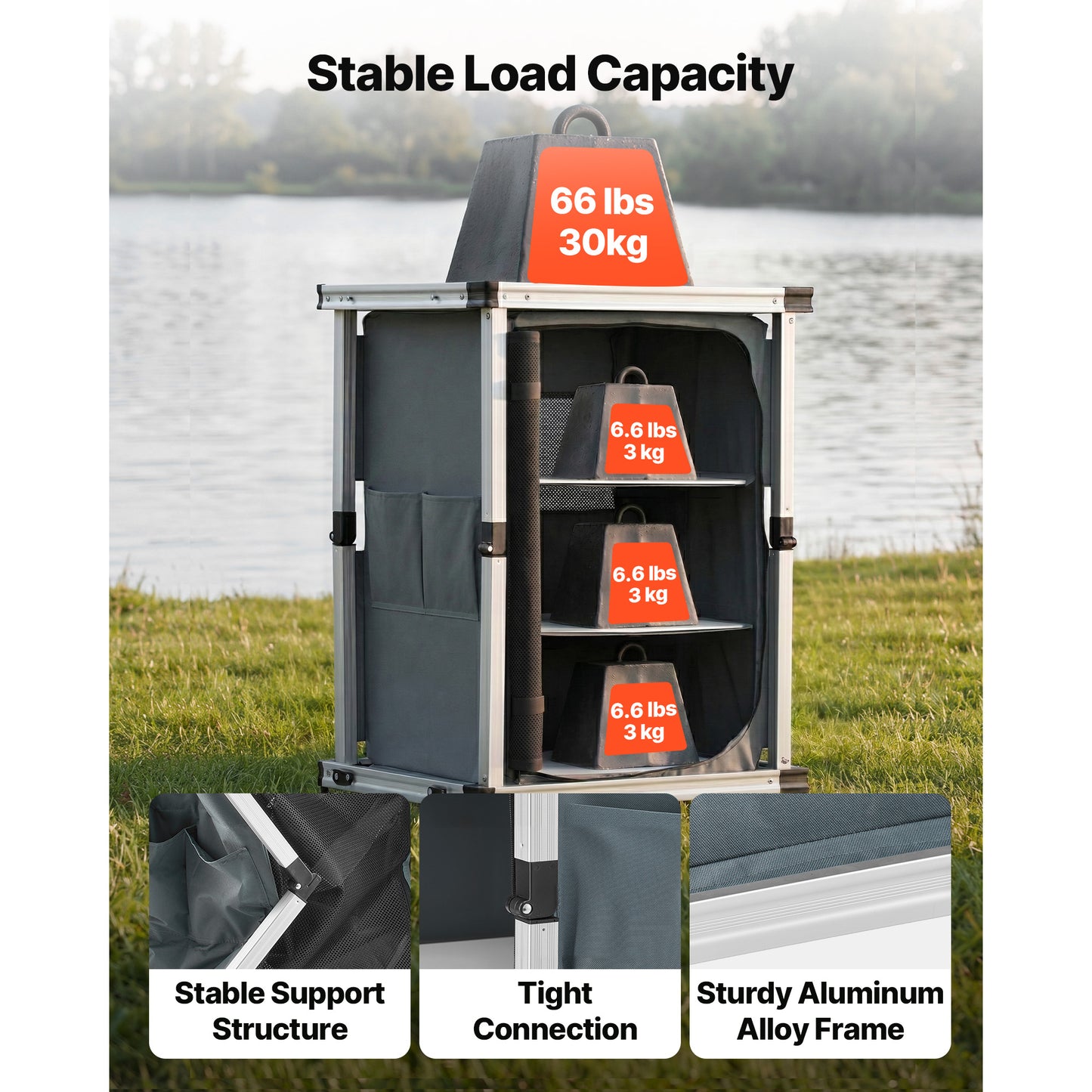 Portable Folding Camping Storage Cabinet and Table Set with Shelves, Lightweight Outdoor Kitchen Station
