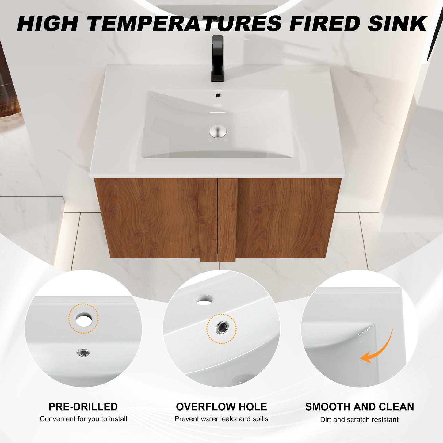 30" Wall-Mounted Bathroom Vanity with Sink - Brown Ebony