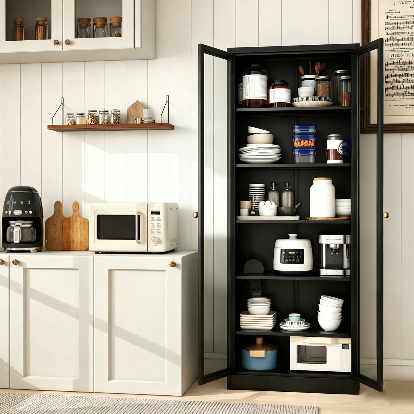 Metal Kitchen Pantry Cabinet - 72 Tall Storage With 5 Adjustable