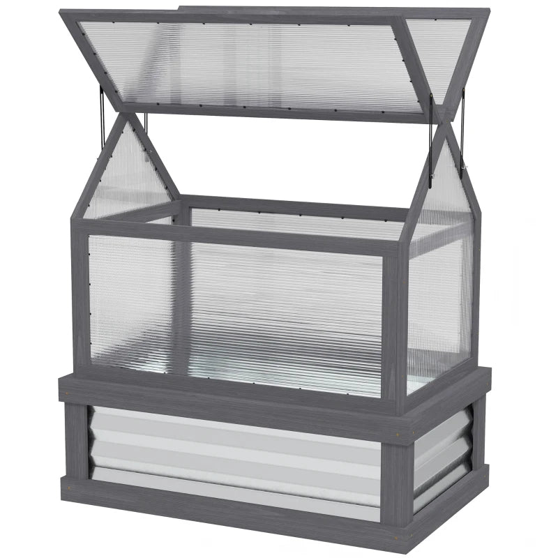 Raised Garden Bed Kit with Greenhouse - Wooden Cold Frame Planter, Gray Silver