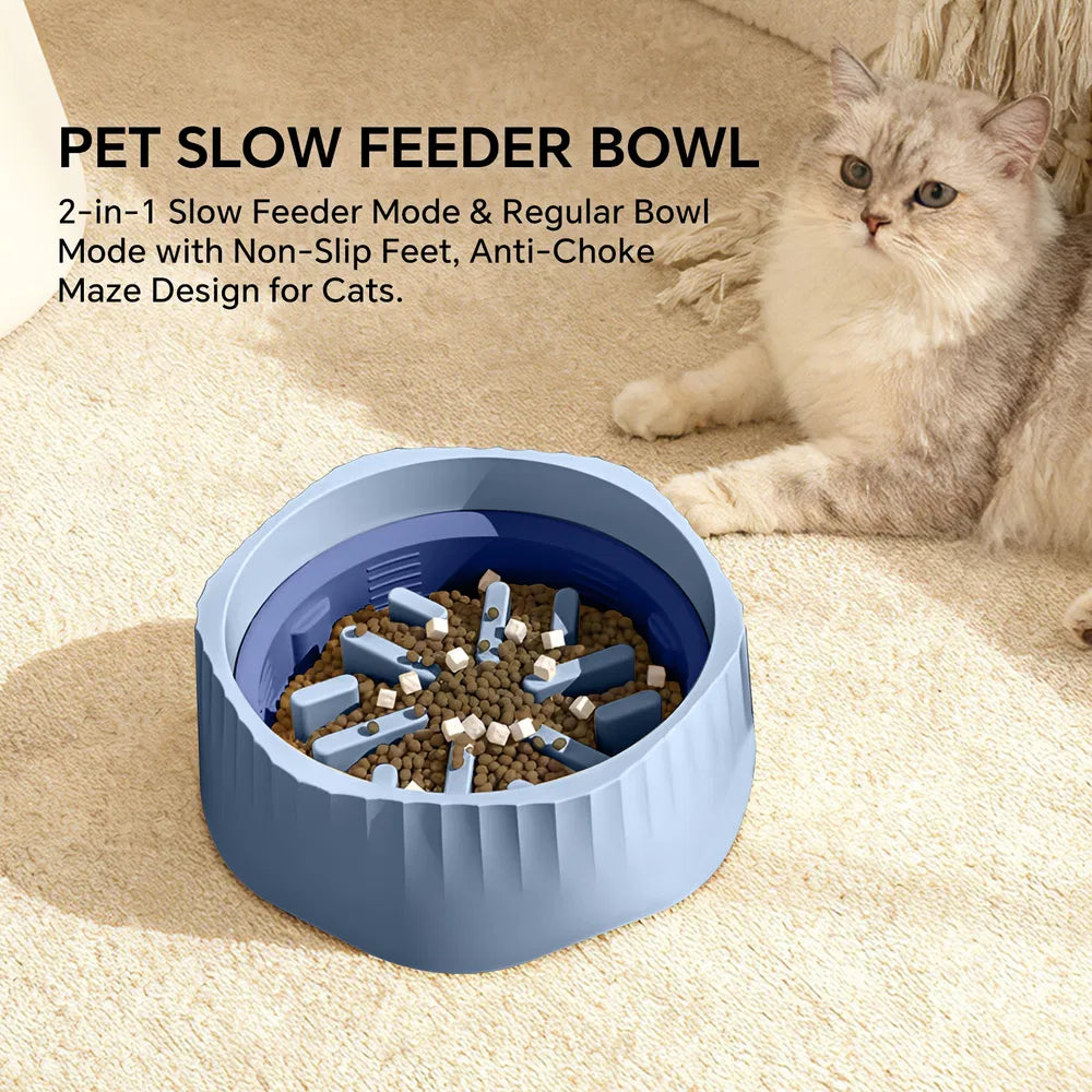 Large Plastic Cat Slow Feeder Bowl with Switchable Fast & Slow Mode - Non-Slip, Easy Clean
