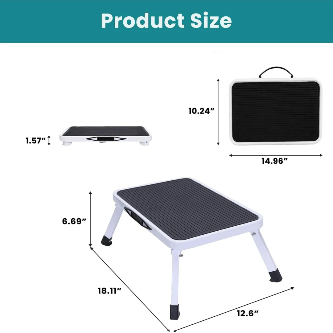 Foldable Metal Stool - Anti-Slip Platform, 330 lb Capacity, Black