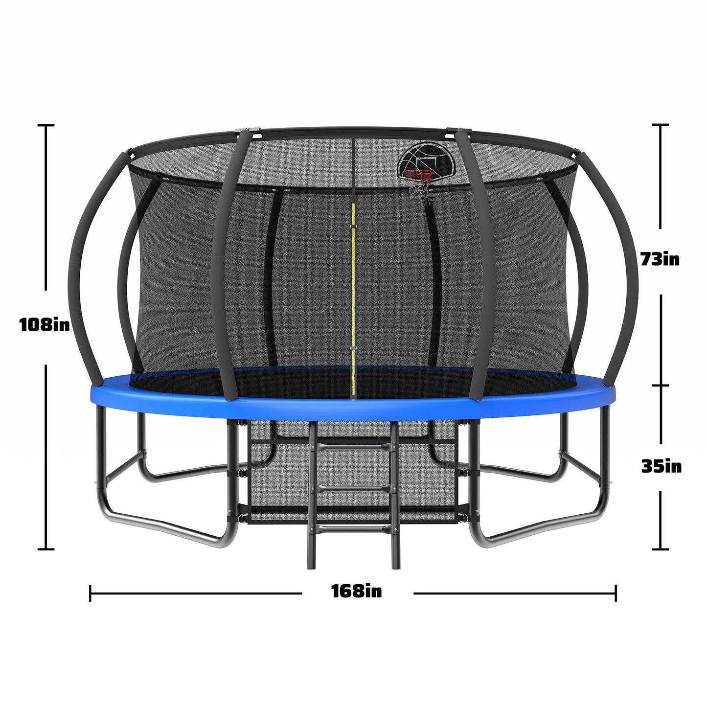14FT Outdoor Trampoline with Enclosure, Ladder & Anti-Rust Coating - Blue