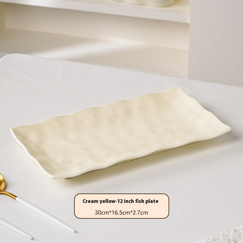 Cream Style Household Fish Platter - Long Porcelain Dinner Plate for Kitchen