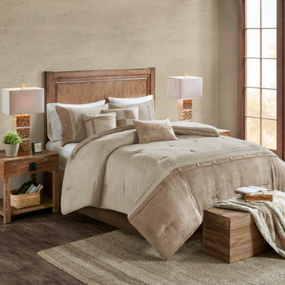 7 Piece Faux Suede Comforter Set - Cozy Lodge Style Bedding