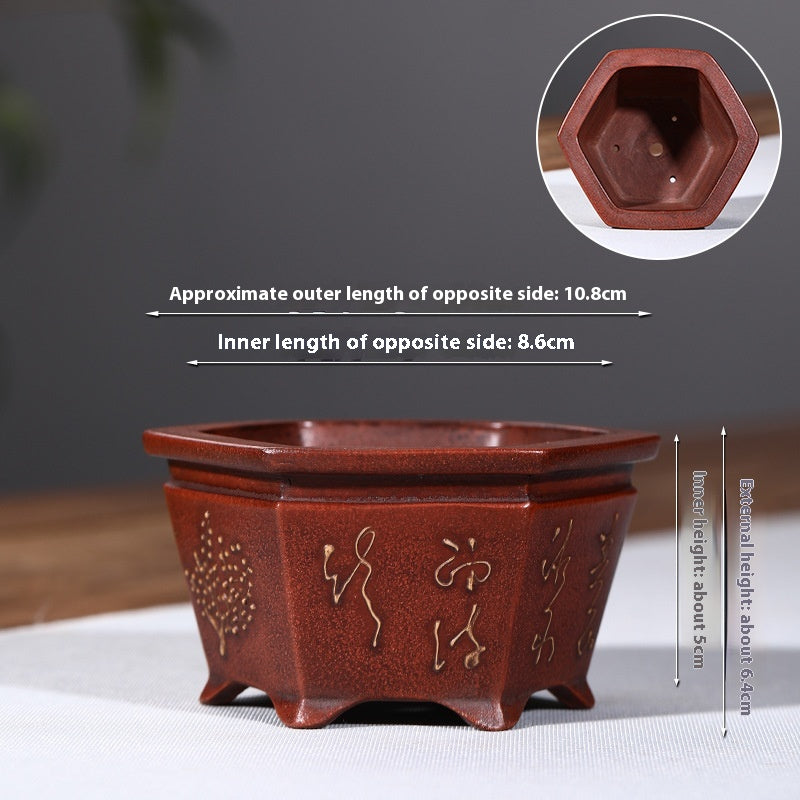 Purple Clay Flowerpot with Chinese Style Design Small Round & Square Options