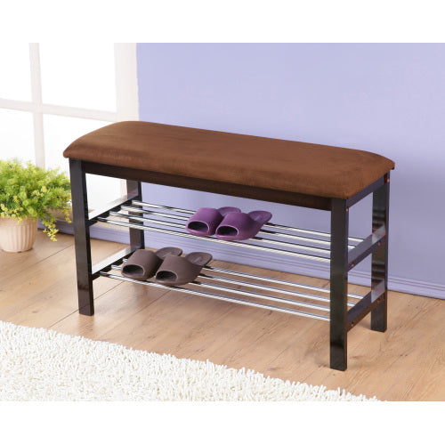 Wood Shoe Bench with Chocolate Microfiber Seat - Espresso