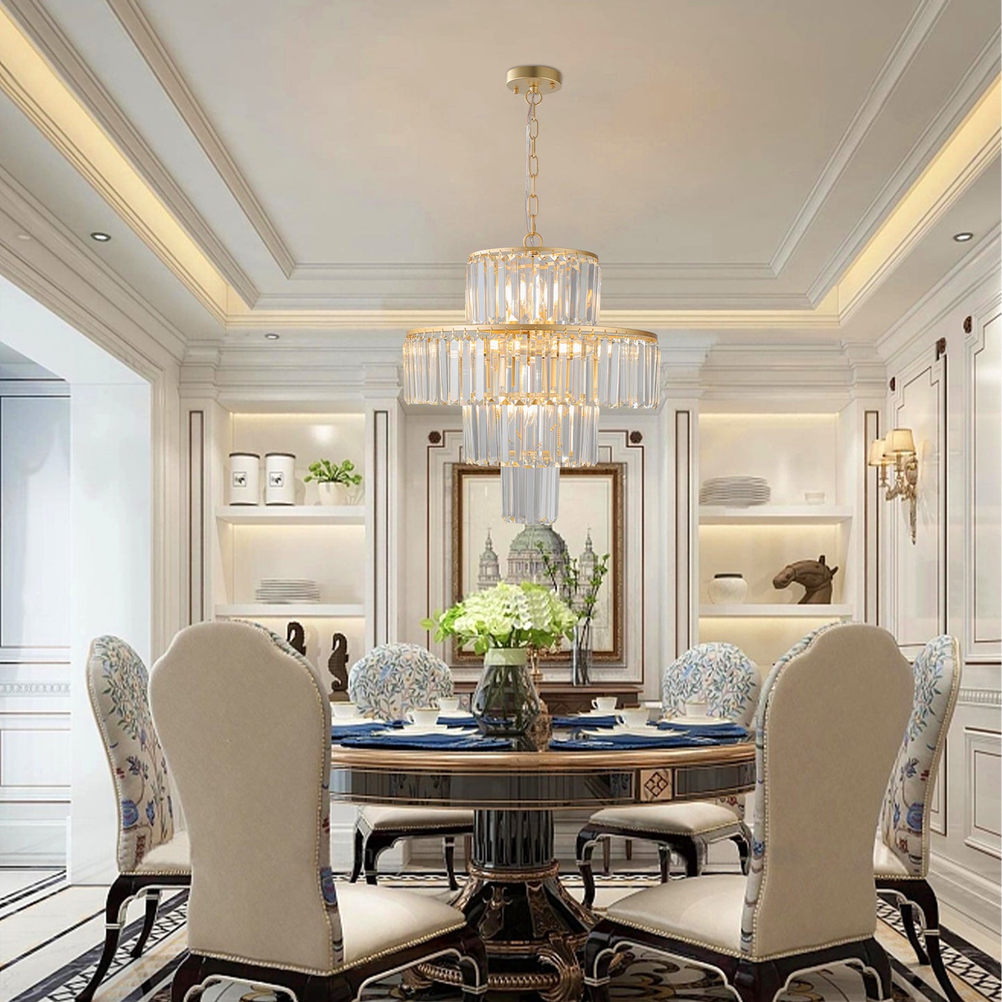 Elegant 20-Inch Crystal Chandelier - Gold 4-Tier Pendant Light