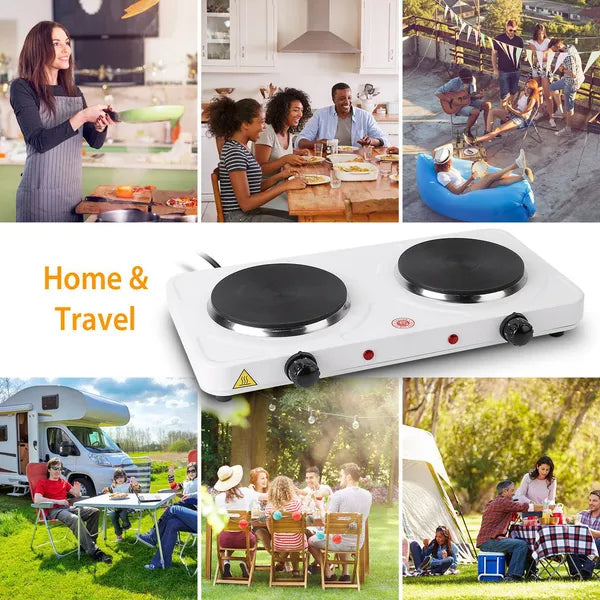 2000W Portable Electric Stove - 2-Burner Glass Cooking Plate