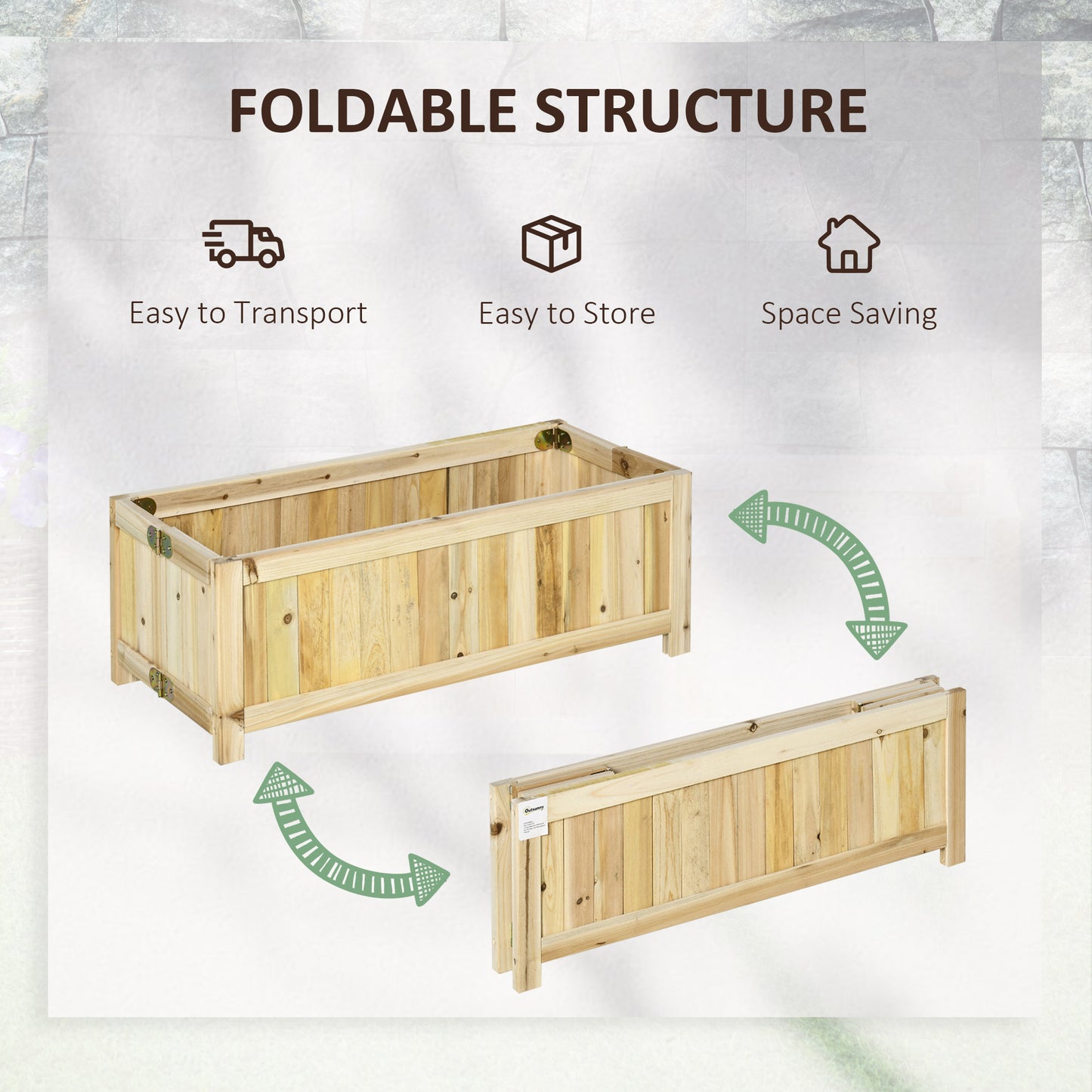 Foldable Wooden Garden Bed for Herbs Vegetables & Flowers, 27.6 x 11.6 x 9.8 Inches