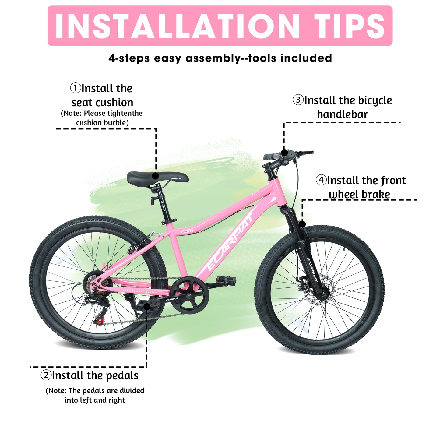 Youth Mountain Bike 24 Inch - 7 Speed, Front Suspension, Disc Brakes