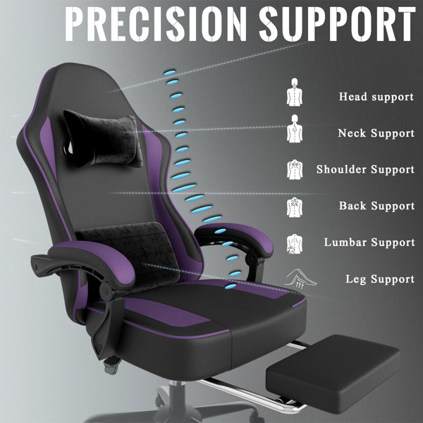 Ergonomic Gaming Chair with Footrest and Pocket Spring Cushion