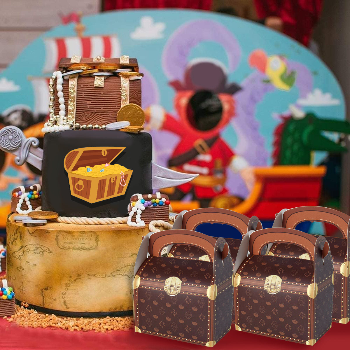 10 Pirate Theme Treasure Gift Boxes - Party Supplies