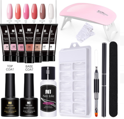 Nail Extension Glue Kit with UV Lamp – 7 Bottles