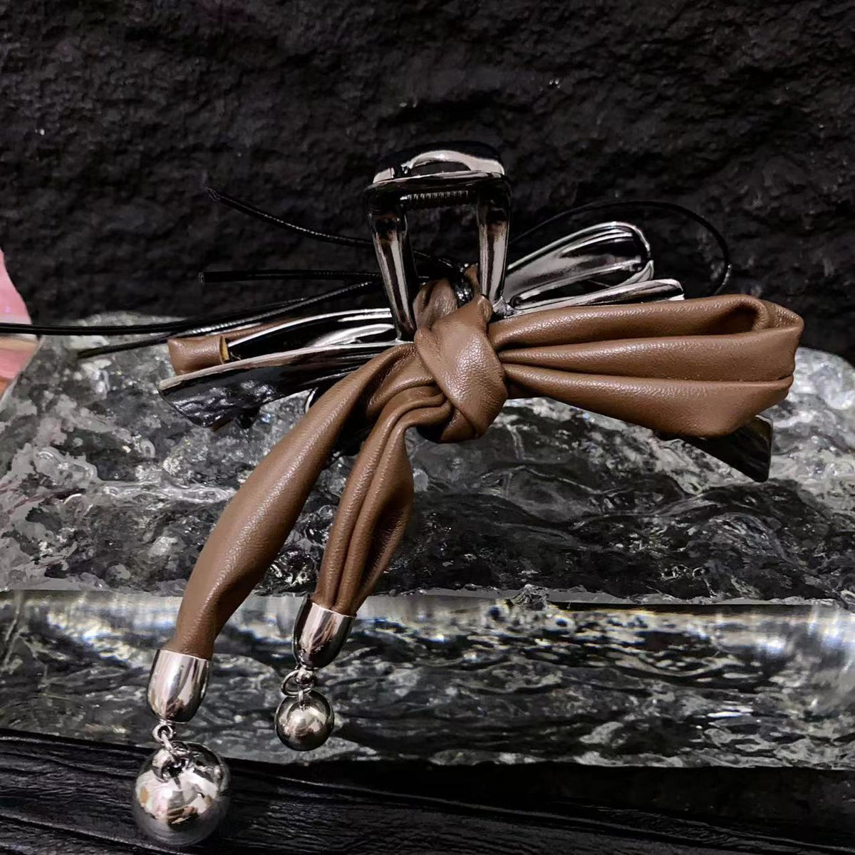 Metal Leather Hair Claw Clip with Tassel Beads