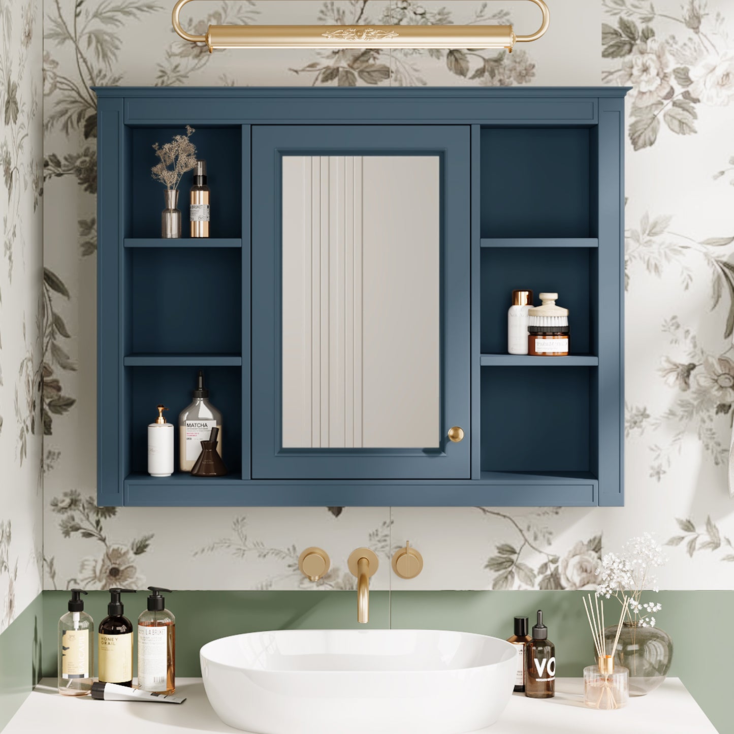 35'' x 28'' Wall Mounted Bathroom Storage Cabinet with Mirror - Indigo Blue