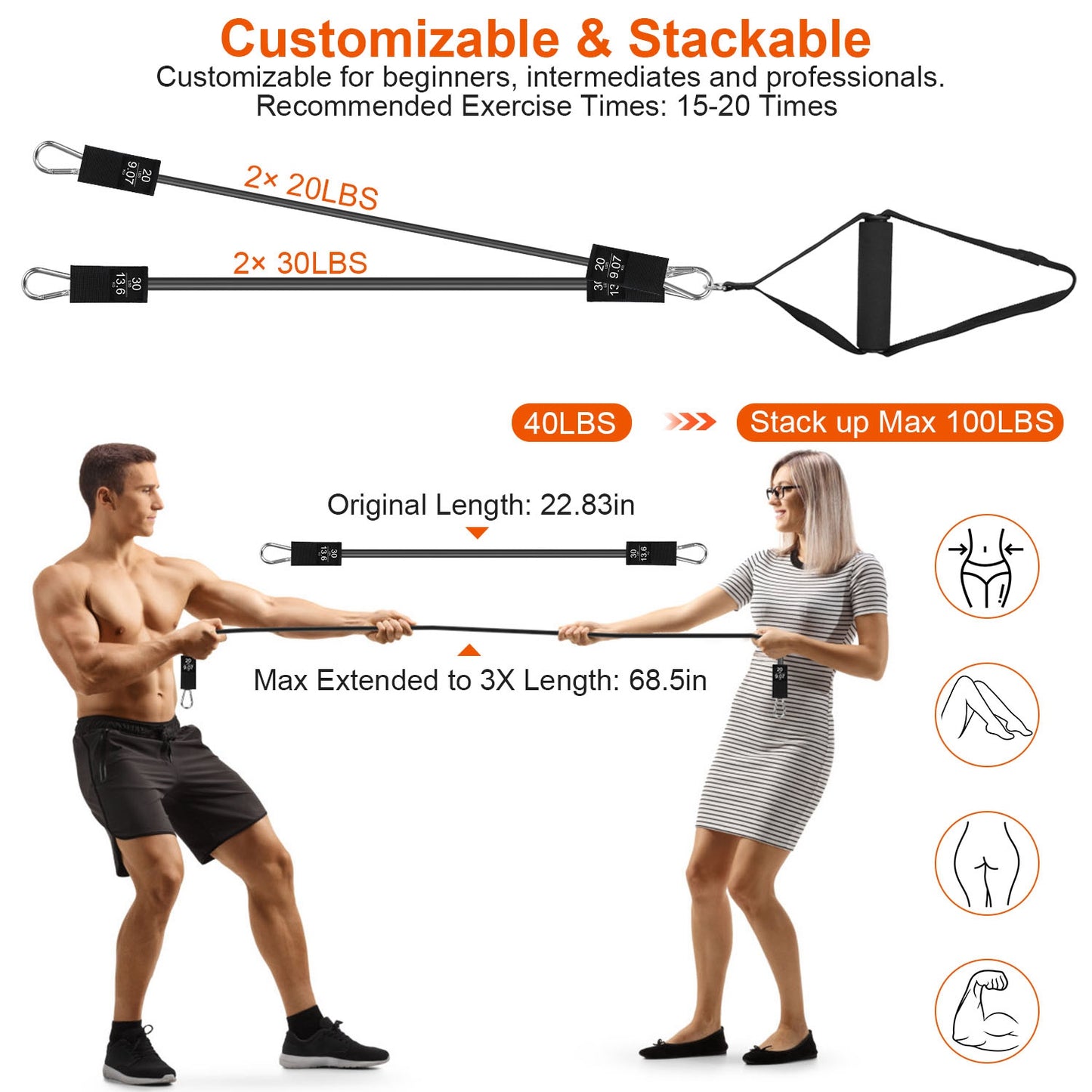 Multifunctional Pilates Bar Kit with Elastic Resistance Bands