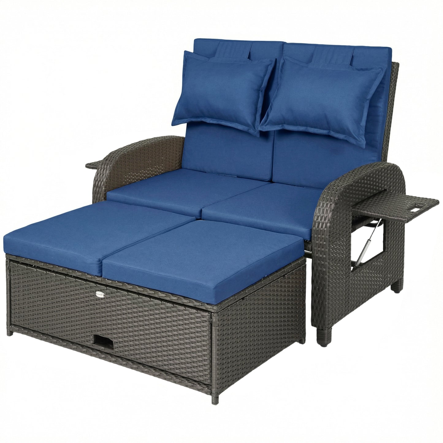 Outdoor Rattan Daybed with Storage Ottoman - Navy Blue