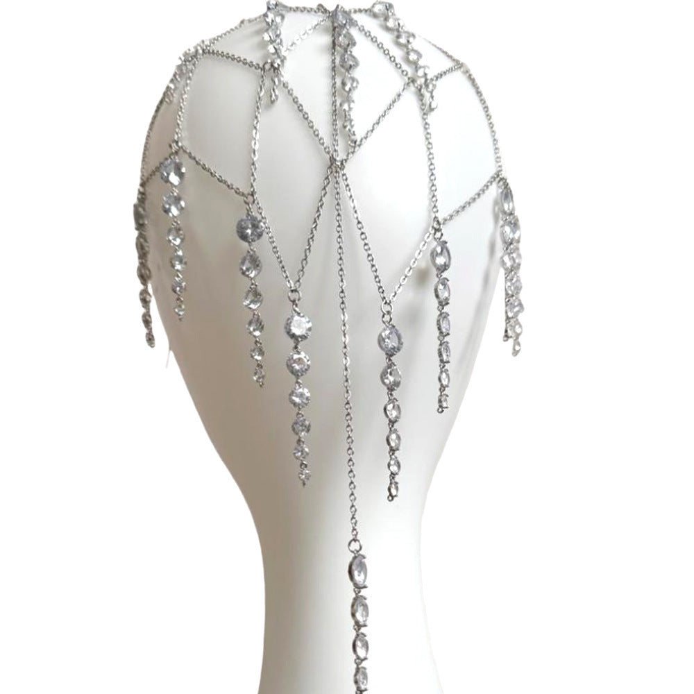 Rhinestone Tassel Headband - Silver
