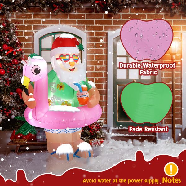 5.9 FT Inflatable Hawaii Santa Claus Decoration with LED Lights