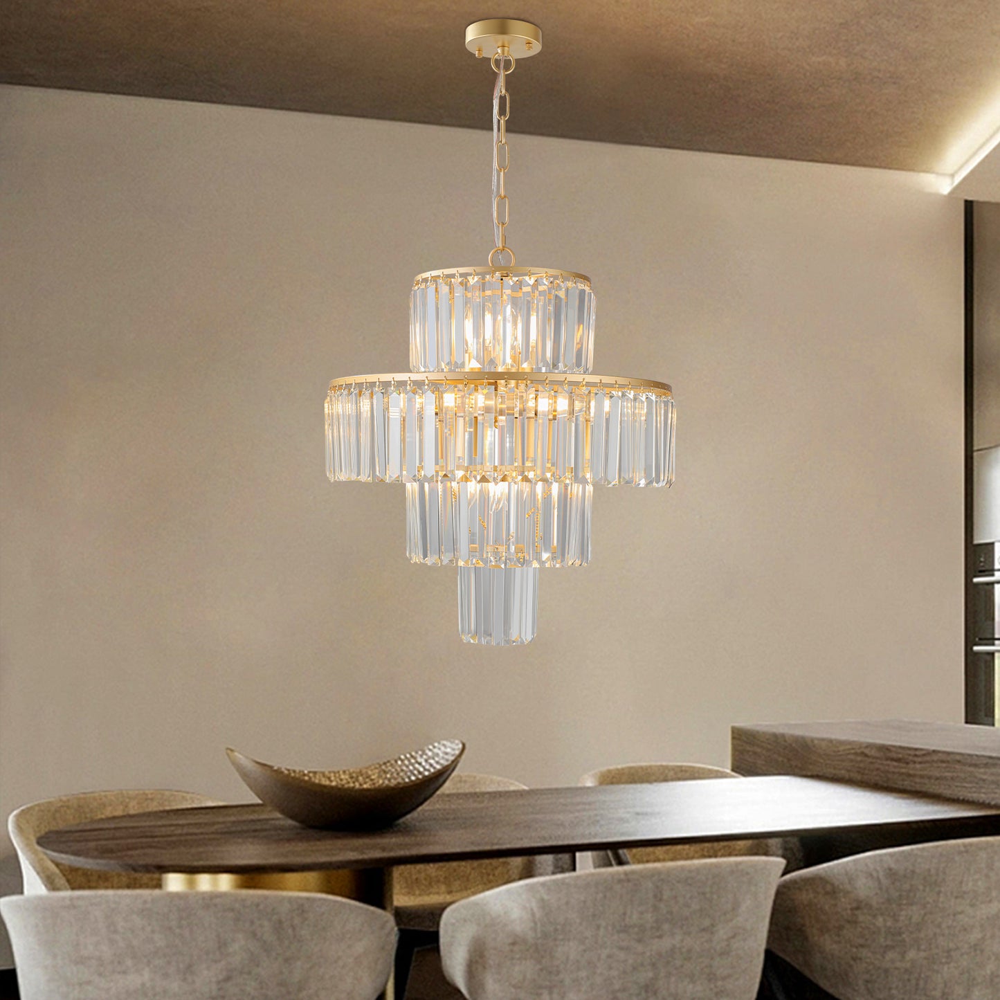 Elegant 20-Inch Crystal Chandelier - Gold 4-Tier Pendant Light